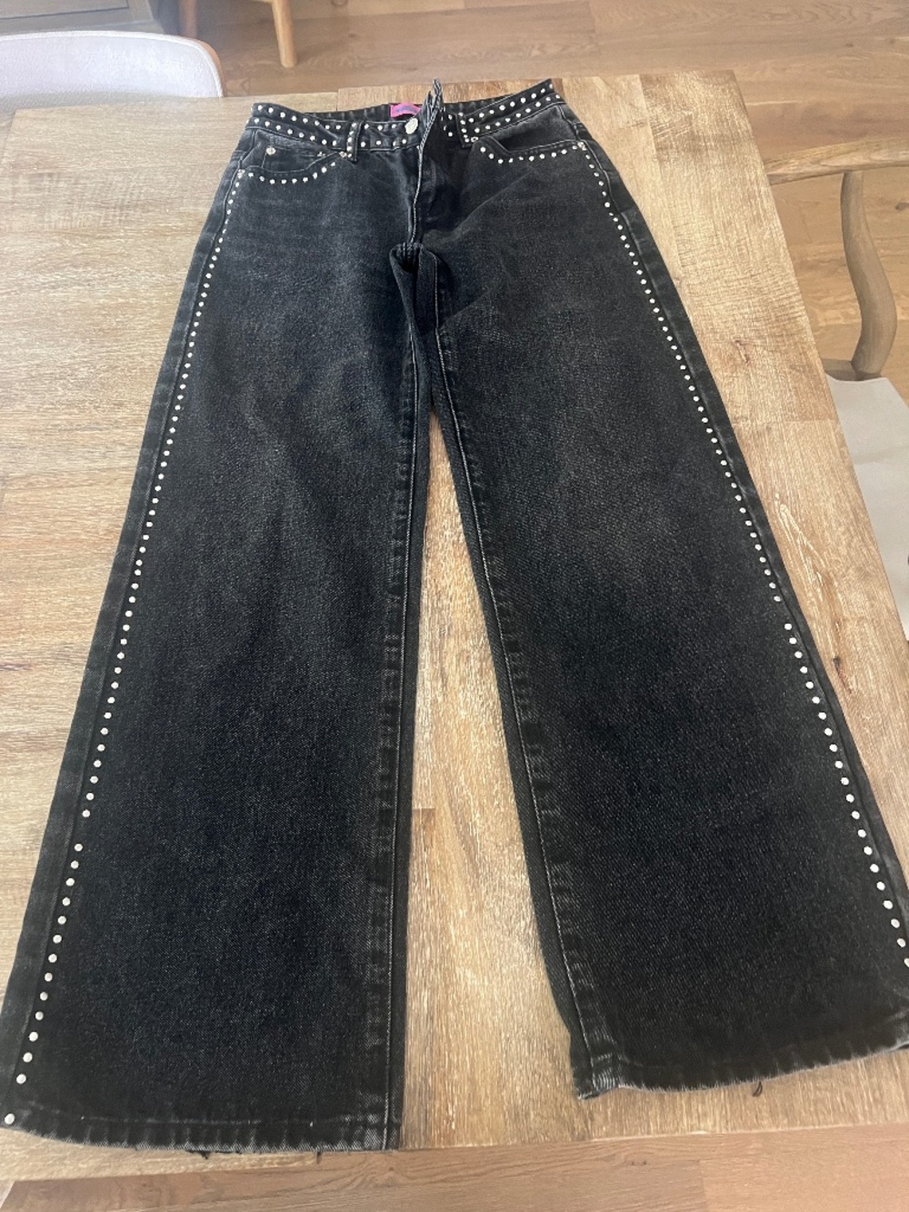 Edikted Quincy Studded Low Rise Baggy Jeans - Size XS